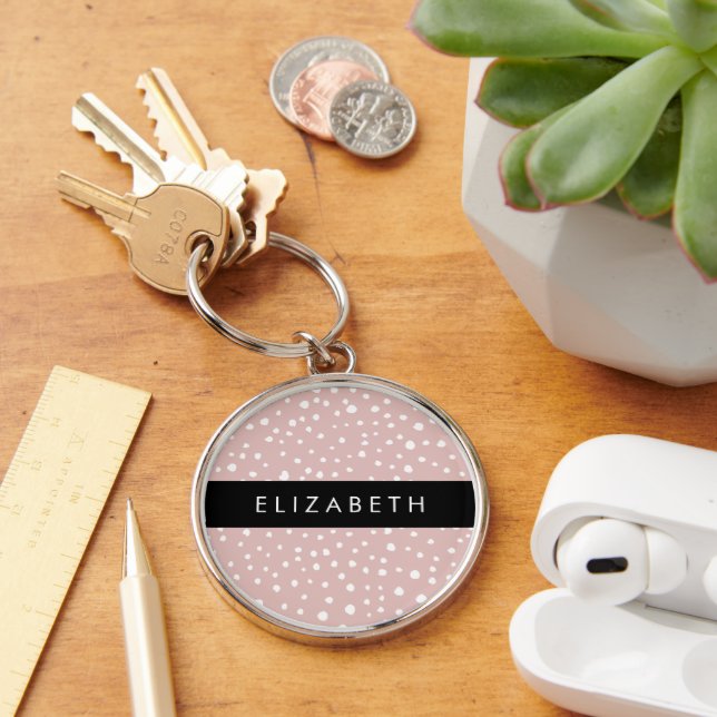 Pink Dalmatian Spots, Dalmatian Dots, Your Name Keychain (Desk)