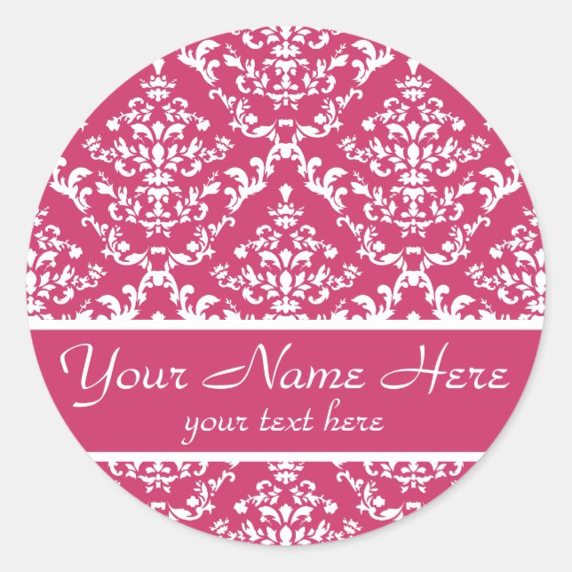 Pink Damask #1 customizable Classic Round Sticker (Front)