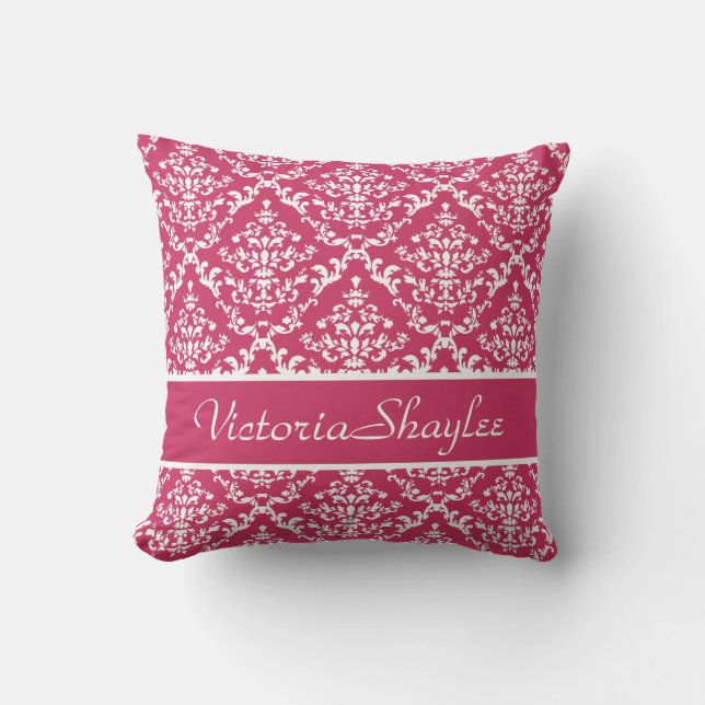 Pink Damask #1 customizable Throw Pillow (Front)
