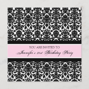 Pink Damask 21st Birthday Party Invitations
