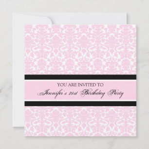 Pink Damask 21st Birthday Party Invitations