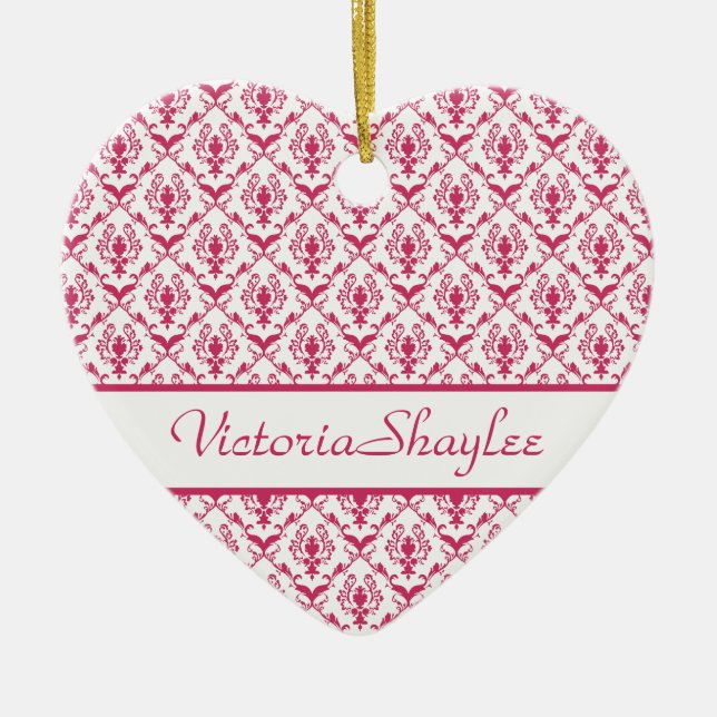 Pink Damask #2 customizable Ceramic Ornament (Front)