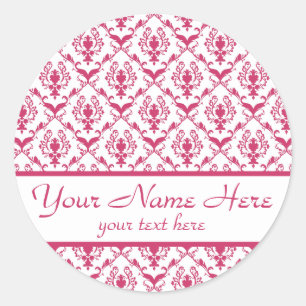 Pink Damask #2 customizable Classic Round Sticker