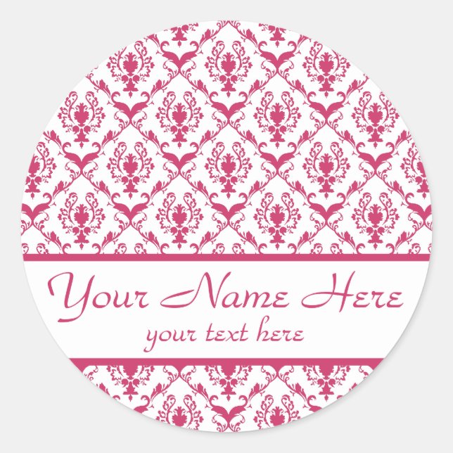 Pink Damask #2 customizable Classic Round Sticker (Front)