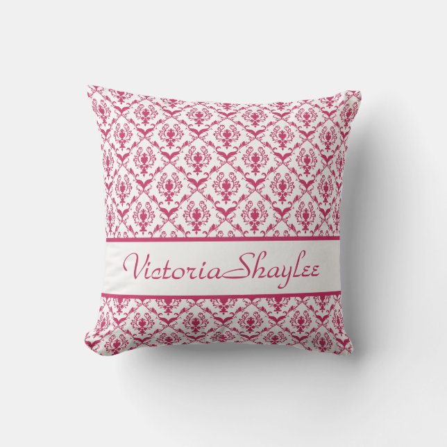 Pink Damask #2 customizable Throw Pillow (Front)