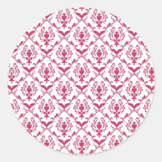 Pink Damask #2 @ VictoriaShaylee Classic Round Sticker (Front)