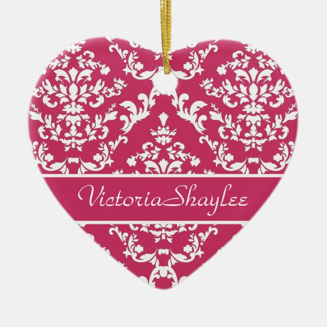Pink Damask #3 customizable Ceramic Ornament (Front)