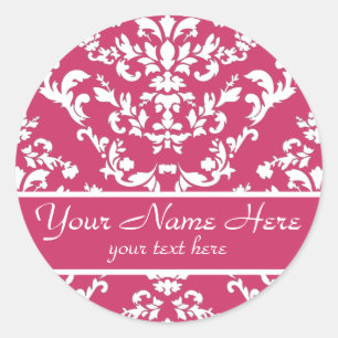 Pink Damask #3 customizable Classic Round Sticker