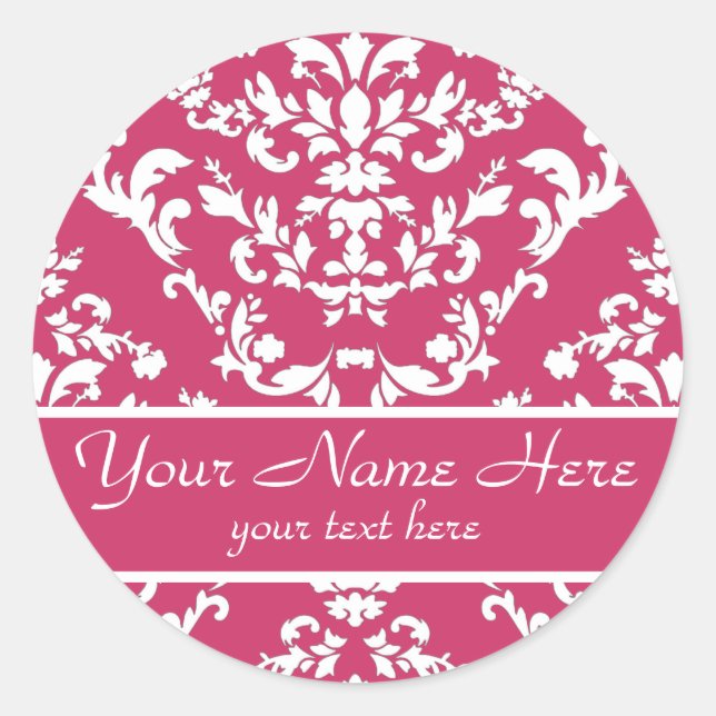 Pink Damask #3 customizable Classic Round Sticker (Front)