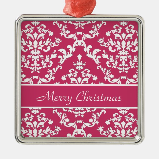 Pink Damask #3 customizable Metal Ornament (Front)