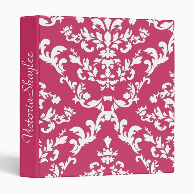 Pink Damask #3 with monogram Binder (Front/Spine)