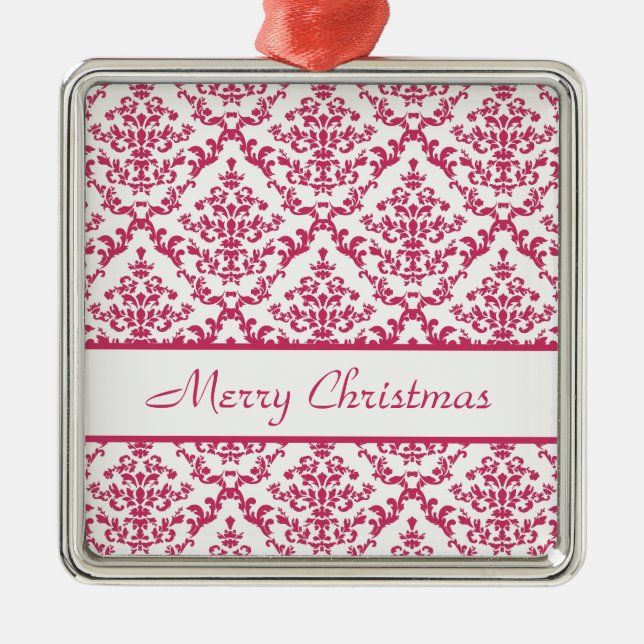Pink Damask #4 customizable Metal Ornament (Front)