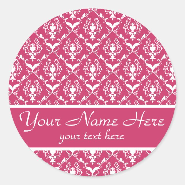 Pink Damask #5 customizable Classic Round Sticker (Front)