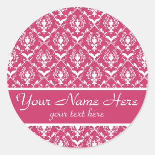 Pink Damask #5 customizable Classic Round Sticker