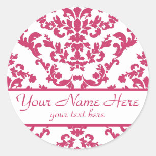 Pink Damask #6 customizable Classic Round Sticker
