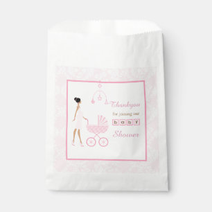 Pink Damask African American Woman Baby Shower Favour Bag