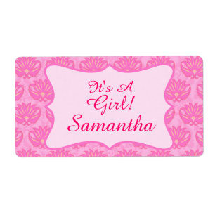 Pink Damask Baby Girl Name Personalized Birth
