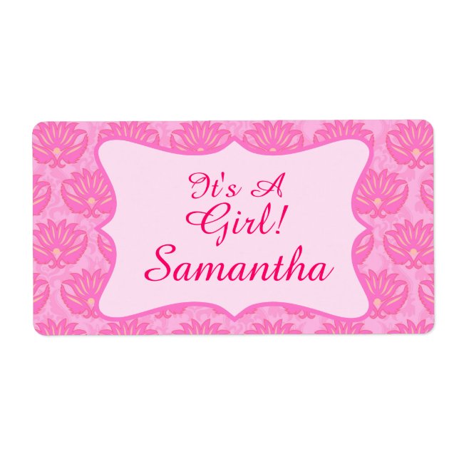 Pink Damask Baby Girl Name Personalized Birth (Front)