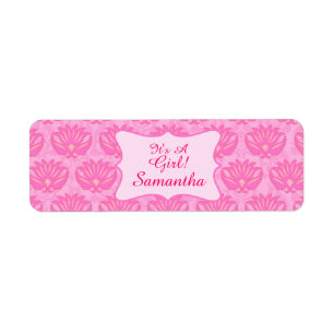 Pink Damask Baby Girl Nom Naissance personnalisée