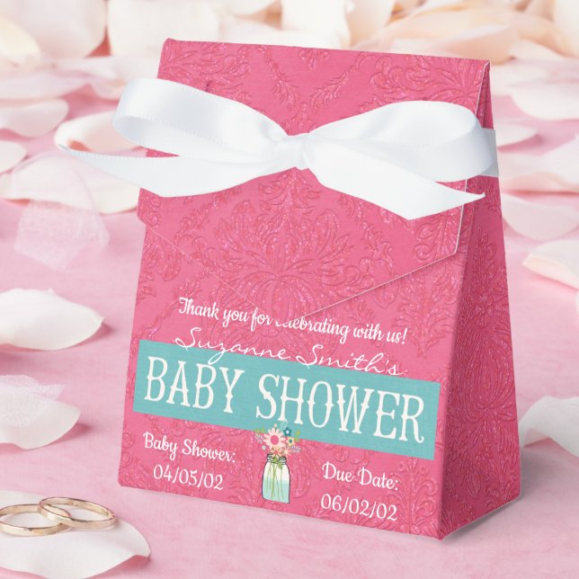Pink Damask Baby Shower Favor Box (Wedding)