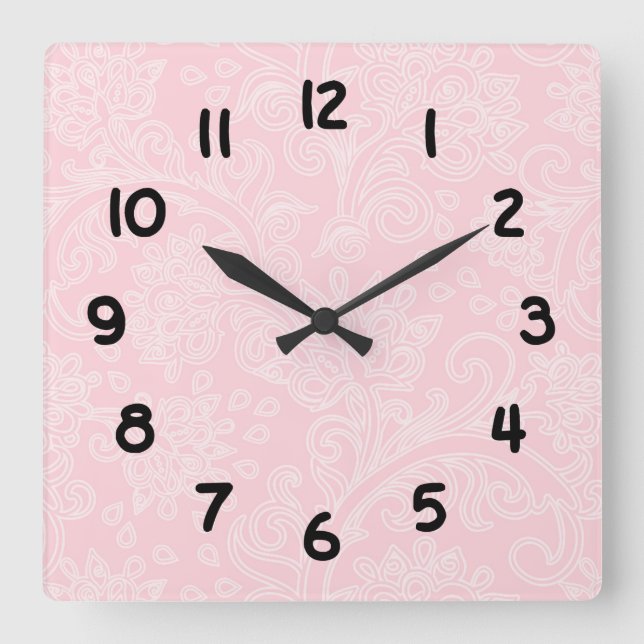 Pink damask bébé fille crèche moderne horloge mura (Recto)