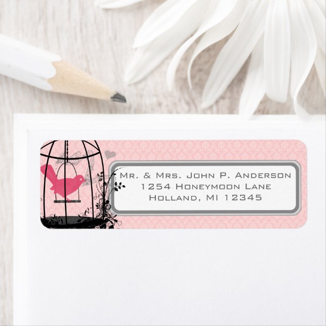 Pink Damask Bird Cage Notes musicales et coeur (En situation)