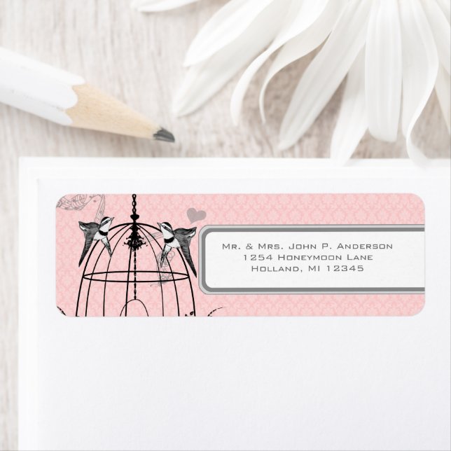 Pink Damask Birdcage Notes musicales et coeur (En situation)