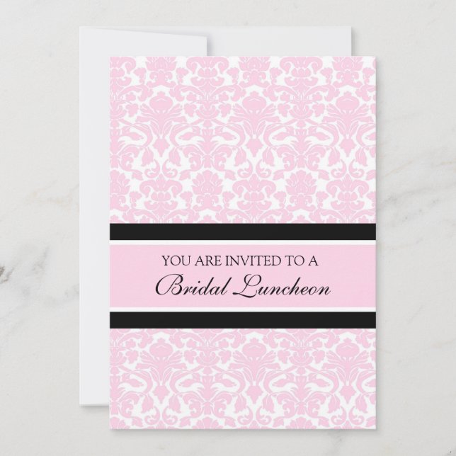 Pink Damask Bridal Luncheon Invitation Cards (Front)