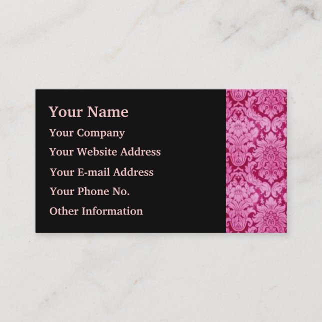 Pink Damask Business Card (Front)