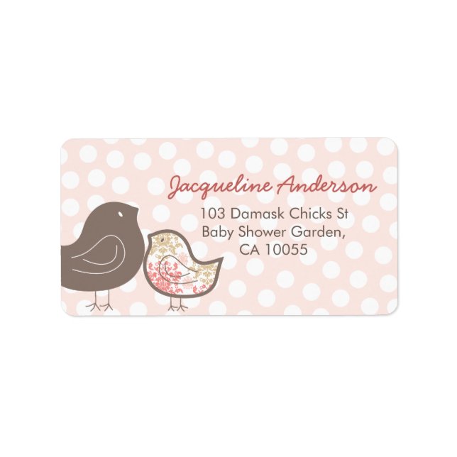 Pink Damask Chicks Girl Baby Shower Address Labels (Front)