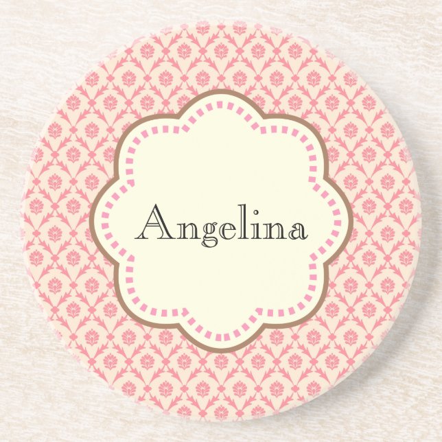 Pink Damask Coaster (Front)