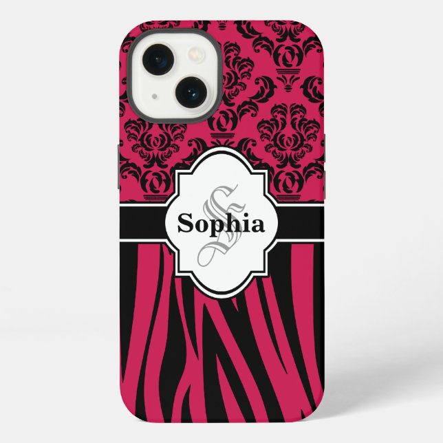 Pink Damask Cool Zebra Stripes iPhone 13 Case (Back)