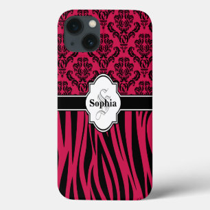 Pink Damask Cool Zebra Stripes iPhone 13 Case