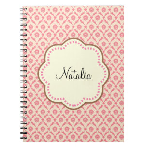 Pink Damask Cream Flower Notebook