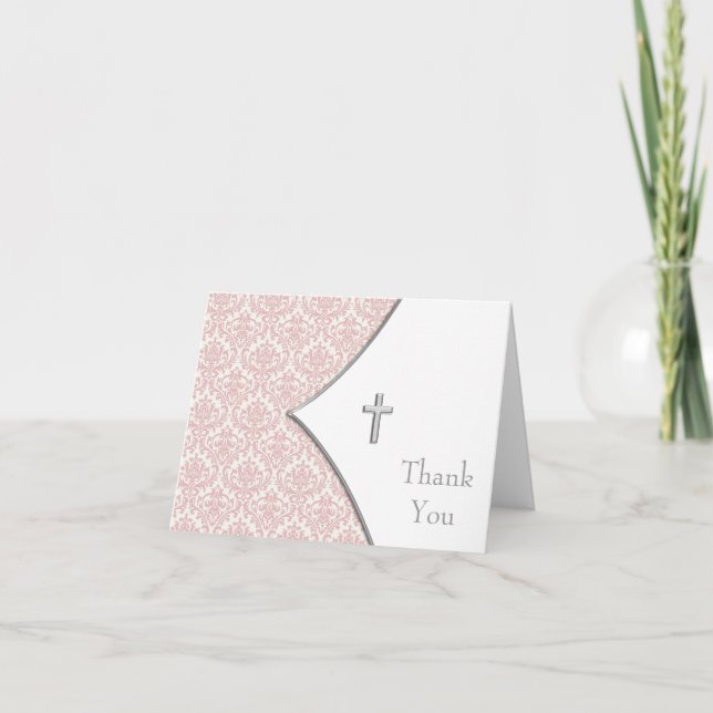 Pink Damask Cross Merci Cartes (Devant)