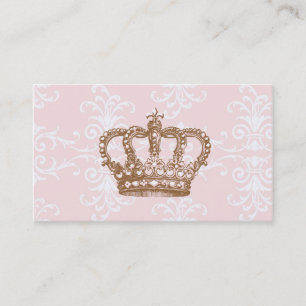 Pink Damask Crown Business Card
