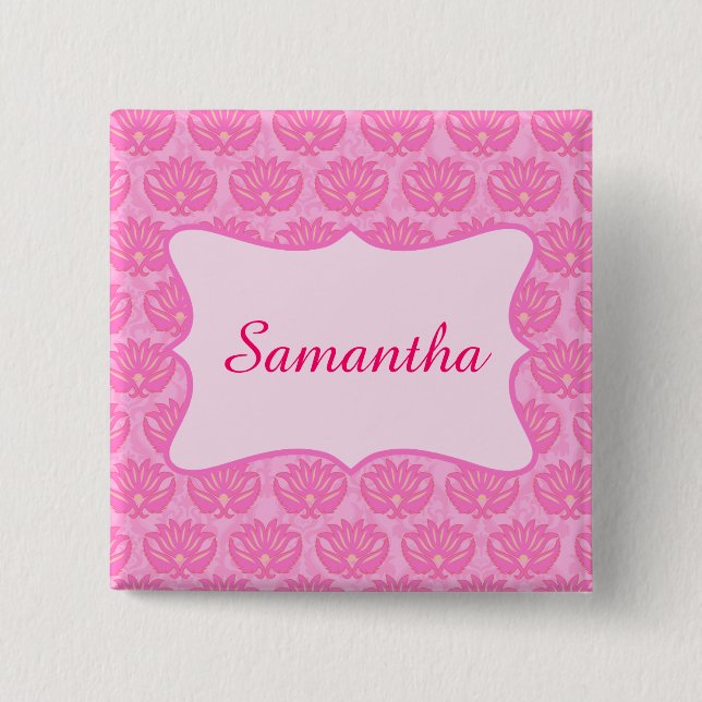 Pink Damask Custom Nom personnalisé Badge (Devant)