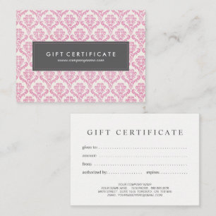 Pink Damask Customizable Gift Certificate