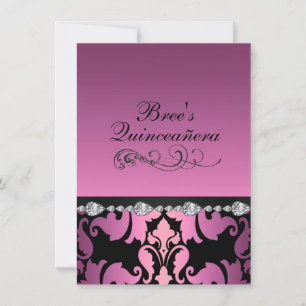 Pink Damask & Diamond Image Quinceañera Invite
