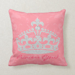 Pink Damask Diamond Princess Crown Pillow