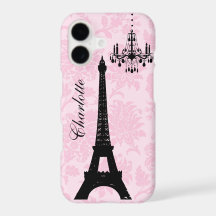 Pink Damask Eiffel Tower iPhone Case