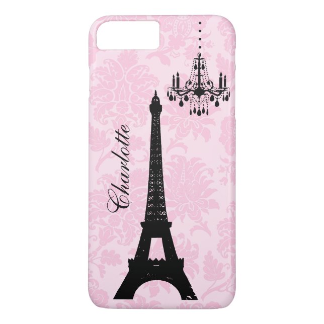 Pink Damask Eiffel Tower iPhone Case (Back)