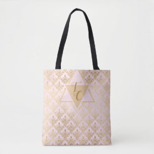 Pink Damask Elegant Monogram Tote Bag