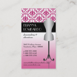 Pink Damask Fashion Dress Form Business Card