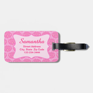 Pink Damask Feminine Name Personalized Birth Luggage Tag