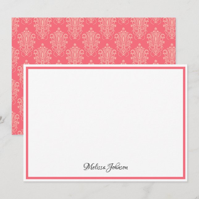 Pink Damask Floral Elegant Girly Monogram Card (Front/Back)