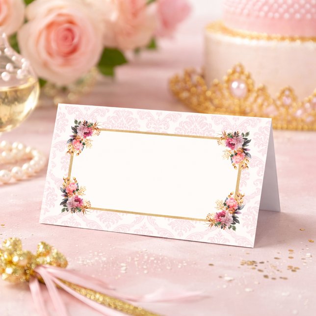Pink Damask Floral Princess Fairytale  Place Card (Storybook Princess Place Cards
)
