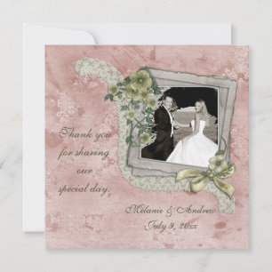 Pink Damask Frame Photo Card