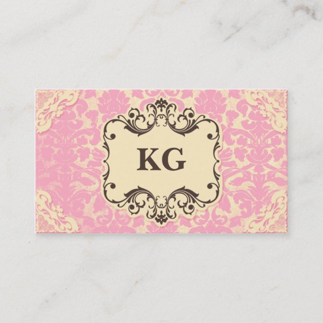 Pink Damask Girly Business Card Pink Lace (Front)