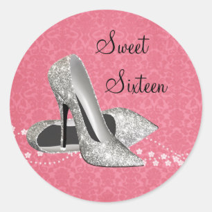 Pink Damask Glitter High Heel Shoes Stickers